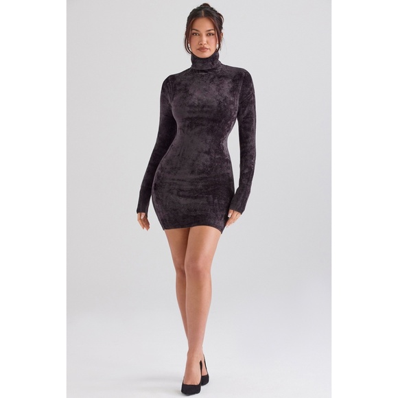 NEW House of CB Taya Chenille Mini Dress Charcoal Small - Picture 4 of 13